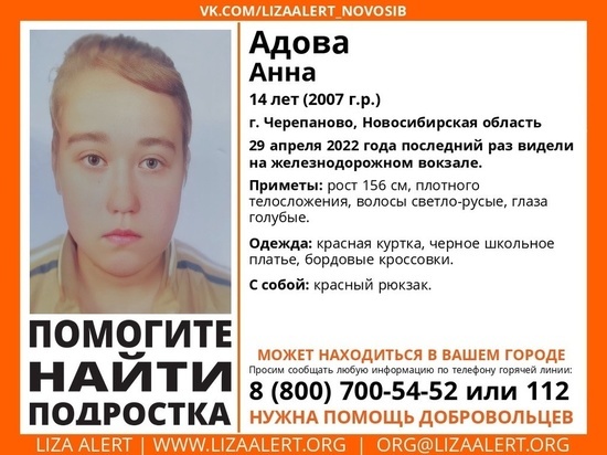 В Новосибирской области с 29 апреля ищут 14-летнюю школьницу
