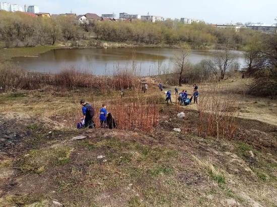 Волонтеры привели в порядок берега озера на улице Гущина в Барнауле