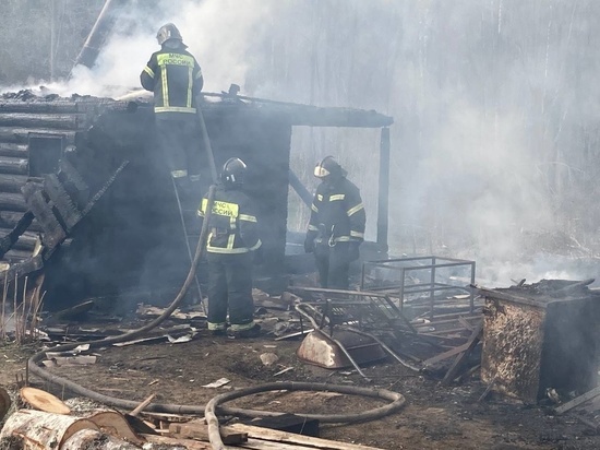 Крупный пожар уничтожил три постройки и две легковушки в Валдайском районе
