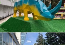 В Национальном музее Бурятии объяснили, почему сине-желтую скульптуру носорога около художественного музея имени Сампилова Улан-Удэ перекрасили в серо-синий цвет
