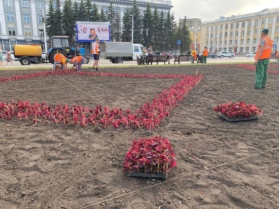 В Кемерове озеленители приступили к созданию цветочного панно на площади Советов