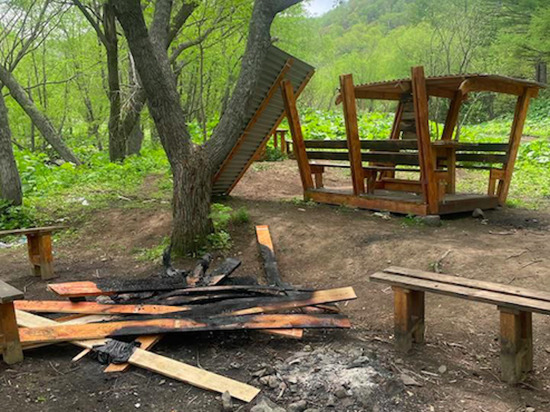 Вандалы сожгли новую беседку в Холмске