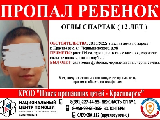 Волонтеры ищут пропавшего в Центральном районе Красноярска 12-летнего мальчика