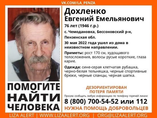 Жителей Пензенской области просят помочь найти 76-летнего мужчину