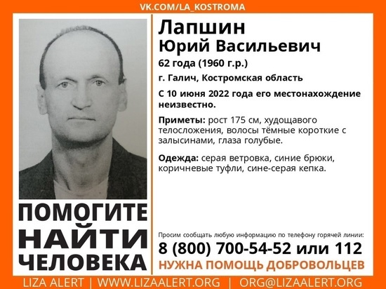 Костромские волонтеры разыскивают пожилого мужчину, пропавшего неделю назад