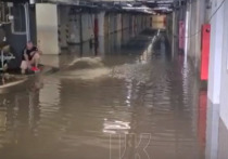 На одном из видео мужчина вручную безуспешно пытается спасти от воды свое парковочное место