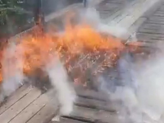 В Климовском районе Брянщины подожгли с беспилотника деревянный мост