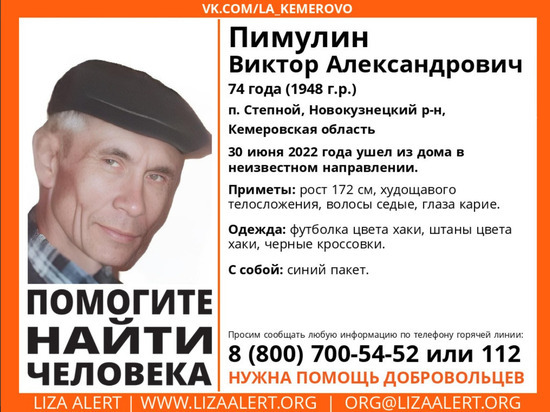  Под Новокузнецком пропал пенсионер в камуфляжной одежде