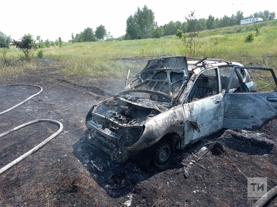 В Казани огонь уничтожил съехавшую в кювет иномарку