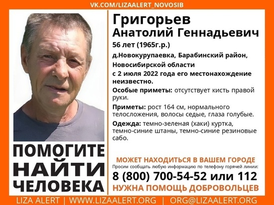 Мужчина без кисти пропал под Новосибирском