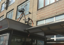 В Рязани неизвестные поставили прокатный велосипед на крышу остановки