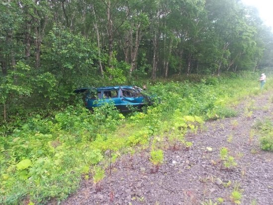 Водитель Mitsubishi Delica опрокинула автомобиль в кювет на Курилах