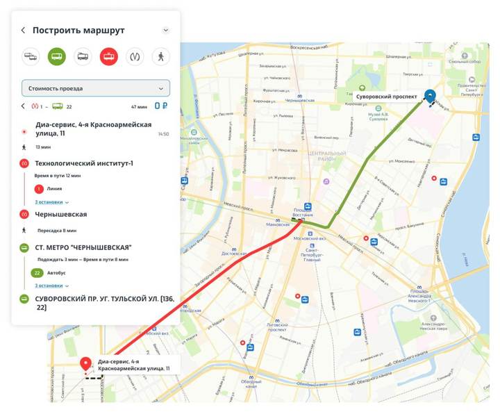 Карта маршрутов городского транспорта спб онлайн в реальном