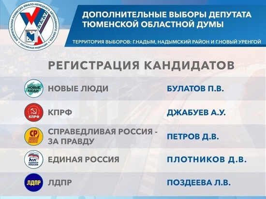 На довыборы в Тюменскую облдуму зарегистрировали всех 5 кандидатов с Ямала