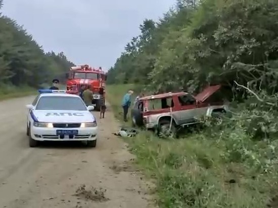 Внедорожник Nissan Safari перевернулся на дороге Корсаков — Новиково