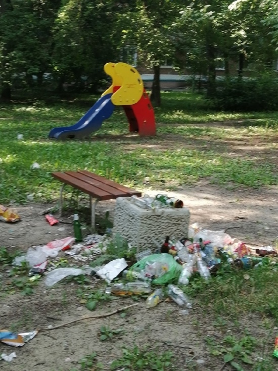 Свинство на детской площадке: в Пензе местные жители жалуются на неубранный мусор