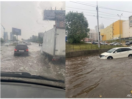 Мощный ливень затопил улицы в центре Новосибирска