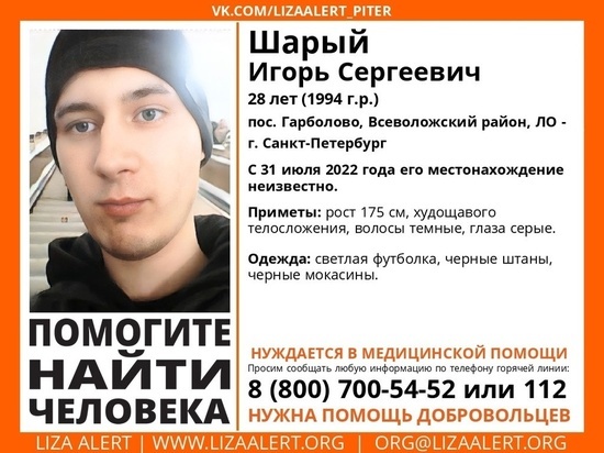 Во Всеволожском районе пропал 28-летний мужчина