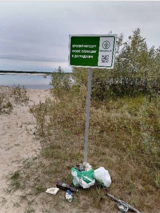 В Тарко-Сале намусорили под табличкой с призывом соблюдать чистоту