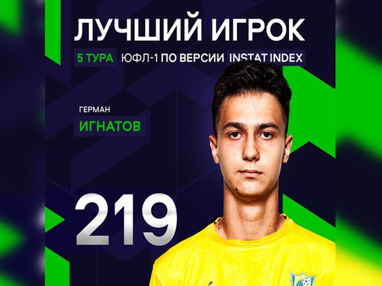 Левый защитник академии «Ростова» стал лучшим игроком пятого тура ЮФЛ-1