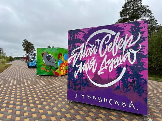 Жители Губкинского украсили бульвар пятью раскрашенными кубами