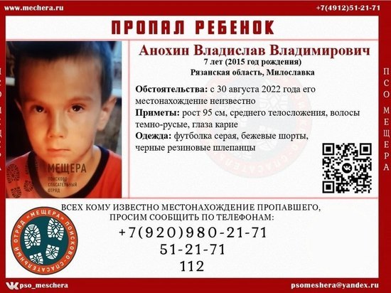 В Скопинском районе Рязанской области пропал семилетний мальчик