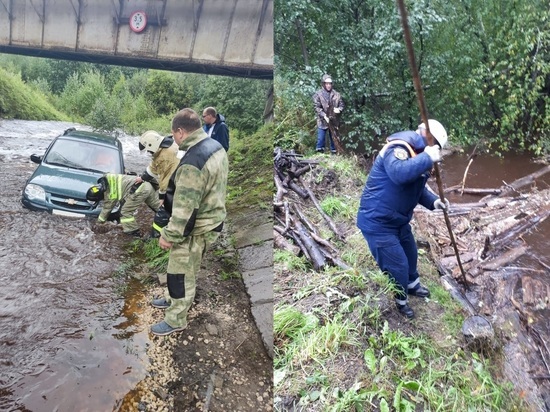 Спасатели Карелии вытаскивали автомобили из воды и очищали русло реки
