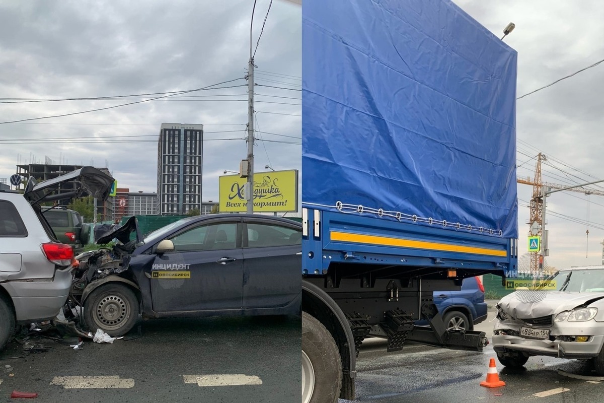 Паровозик» из трёх автомобилей собрало ДТП на Большевистской в Новосибирске  - МК Новосибирск