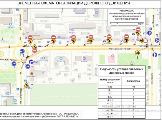  В Воронеже временное ограничение проезда по Московскому проспекту продлится неопределенное время