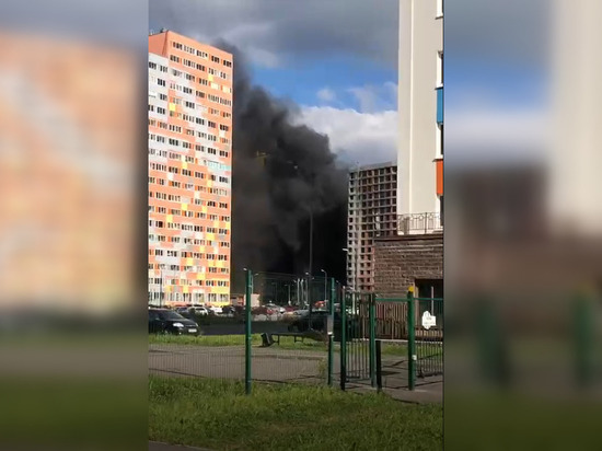 Черные клубы дыма высотой в 20 этажей окутали дома на Екатерининской улице в Мурино
