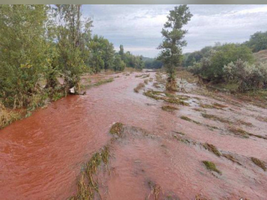 Вода в реке Ингулец окрасилась в кровавый цвет после прорыва дамбы