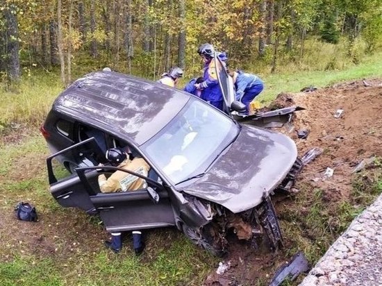 Автомобиль съехал в кювет на Мурманском шоссе, двое пострадали