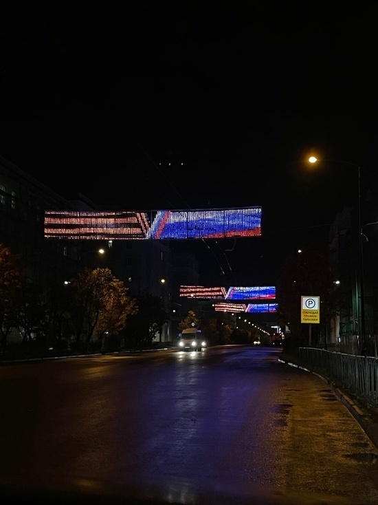 По случаю дня рождения Мурманска на проспекте Ленина включили новую иллюминацию