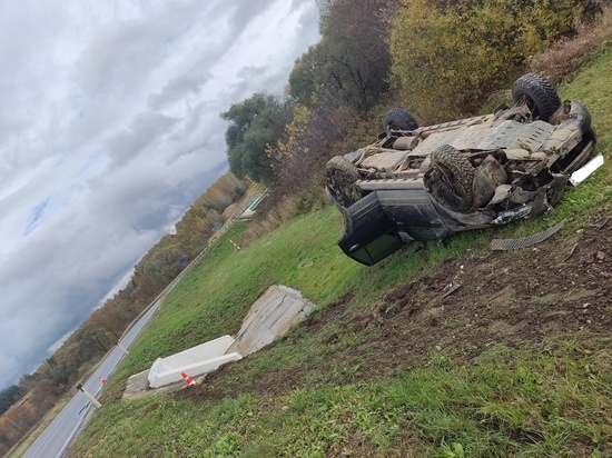 Под Орлом пожилая автоледи слетела с дороги и опрокинулась