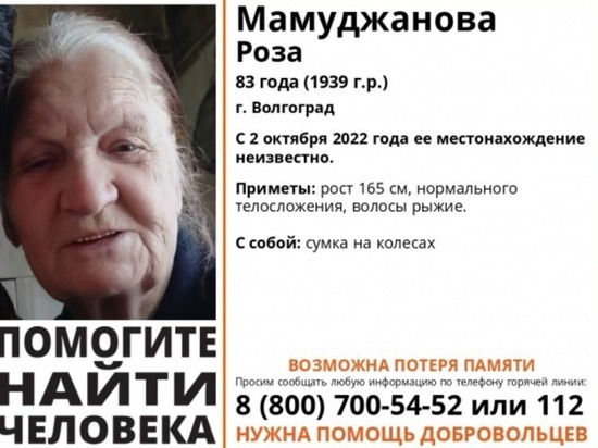 В Волгограде 3 дня не могут найти 83-летнюю пенсионерку