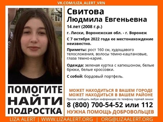 В Воронеже объявили поиски 14-летней школьницы из Лисок и 18-летнего парня, пропавшего неделю назад