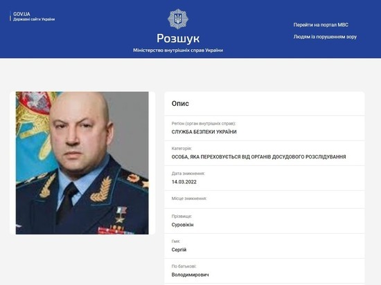 Новосибирского генерала Суровикина объявили в розыск на Украине
