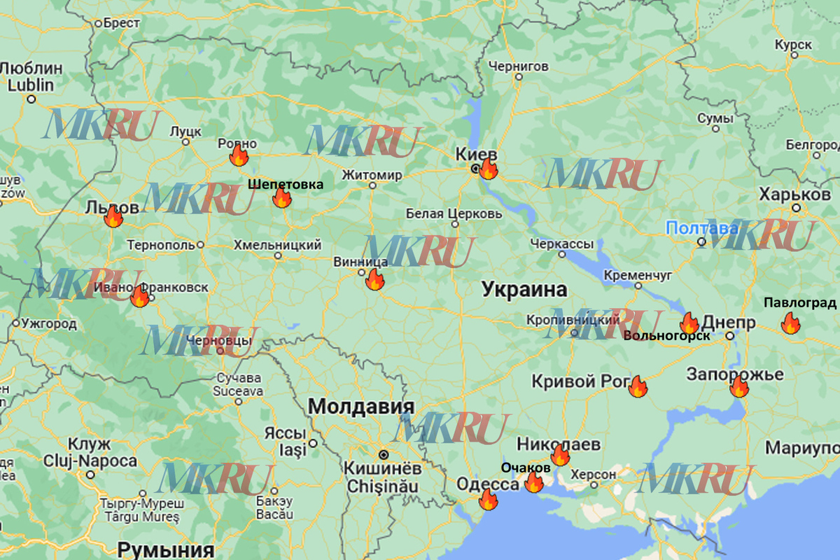 Опубликована карта новых ударов по объектам инфраструктуры Украины - МК