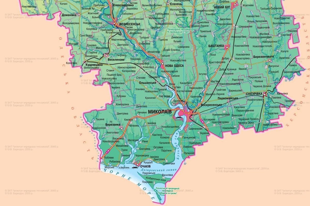 Карта николаевской области подробная с мелкими населенными пунктами
