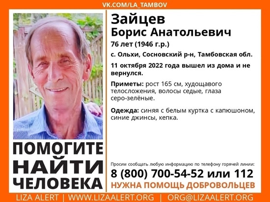 В Тамбовской области ищут без вести пропавшего 76-летнего  пенсионера