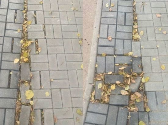 После ремонта на проспекте Маркса в Новосибирске провалилась тротуарная плитка