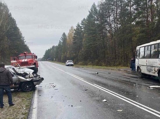 В Калужской области Niva влетела в высаживающий на остановке пассажиров автобус