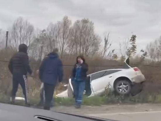 В Пензе на выезде из города иномарка слетела с дороги