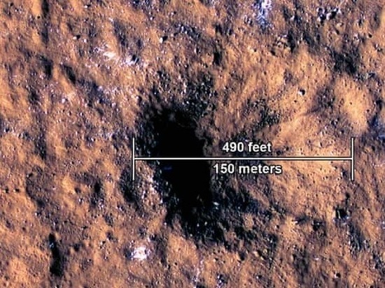 Meteor impacts were recorded on Mars, which formed craters hundreds of meters wide