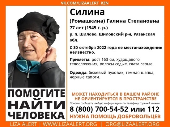 В Шилове Рязанской области пропала 77-летняя пенсионерка