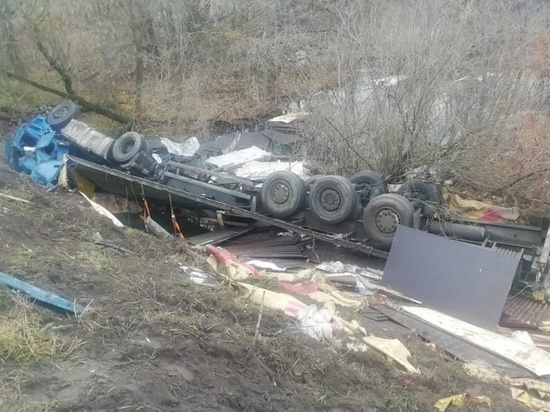 В Сасовском районе перевернулась фура Mercedes