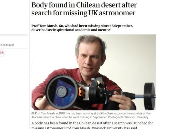 В чилийской пустыни найдено тело пропавшего британского астронома Марша