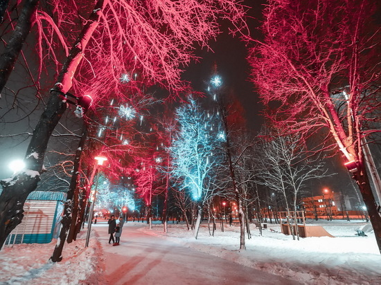 Деревья в Чебоксарах оформляют световой иллюминацией