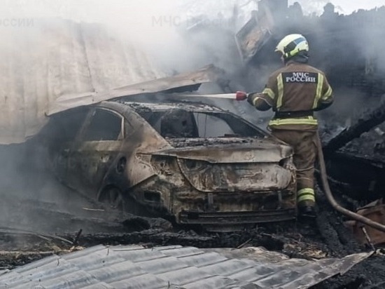 Гараж и автомобиль сгорели дотла в деревне в Думиничском районе