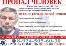 Разыскивается 64-летний Анатолий Басканов, который 1 ноября ушёл из дома в посёлке Могойтуе и пропал без вести